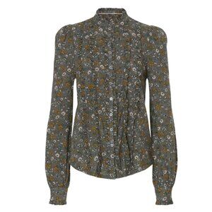 Boden Floral Ruffle Trim Jersey Button-Down Shirt US 10R (UK 14 / EU 42)